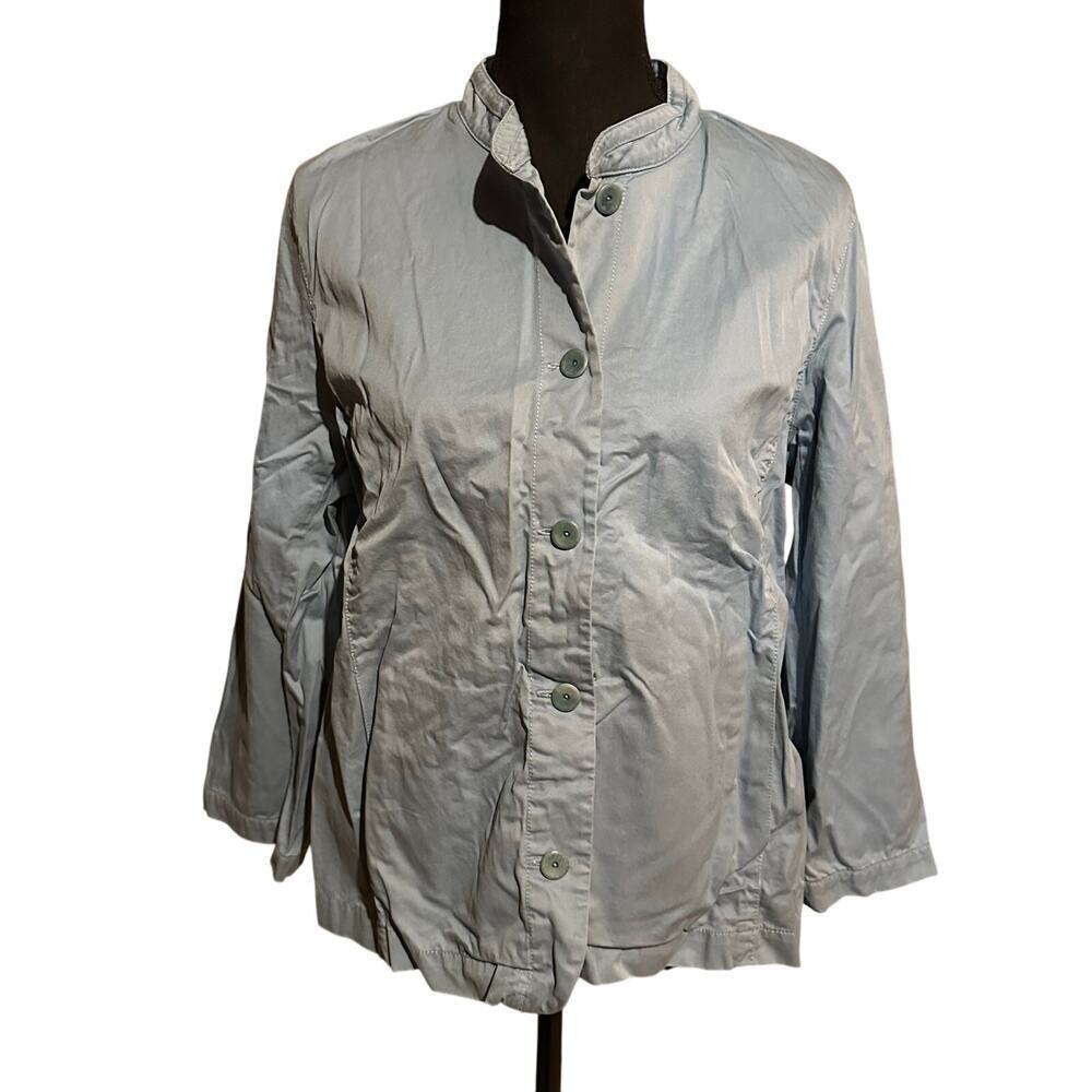 Eileen Fisher Light Dusty Blue Cotton Career Jacket Blazer Women's L Large